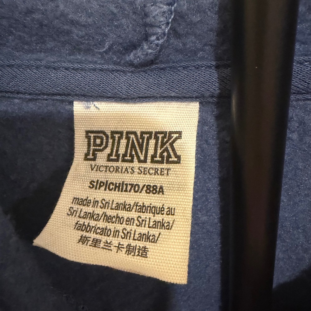 Victorias Secret PINK Blue Pullover Hoodie Sweatshirt Small Logo Kangaroo Pocket - Picture 3 of 6